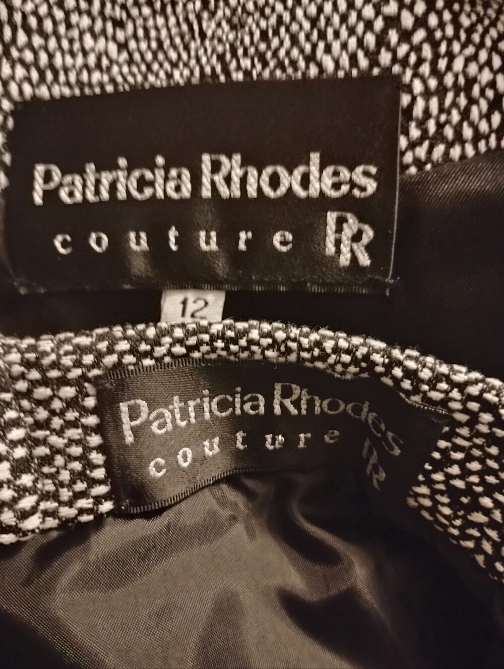 Patricia Rhodes Couture Black White Boucle Tweed Crystal Peplum skirt Suit 12 - Picture 13 of 16